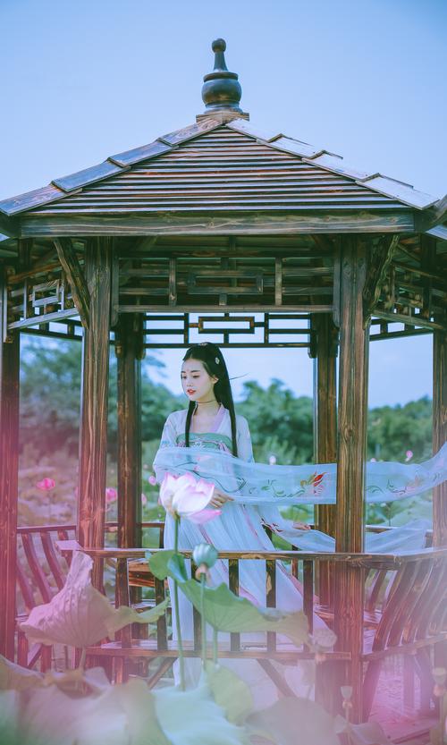 灼若芙蕖出渌波, 黛如青丝绕碧螺. 扁舟一叶惊鸿起, 莲里香风正穿梭